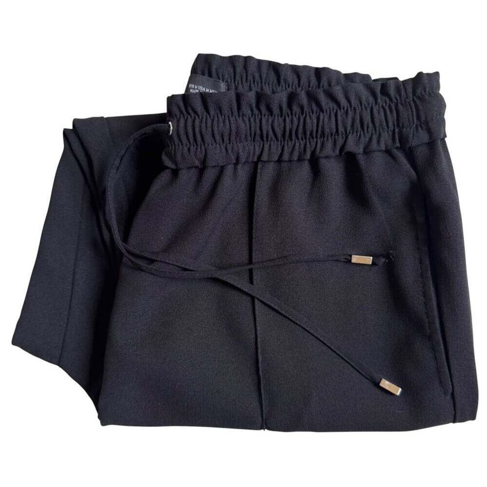 Zara Black Wide Leg Drawstring Pants - Size Medium